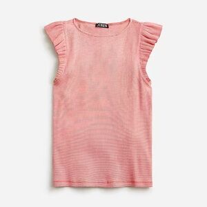 J. Crew Red and White Striped Ruffle Sleeve Top